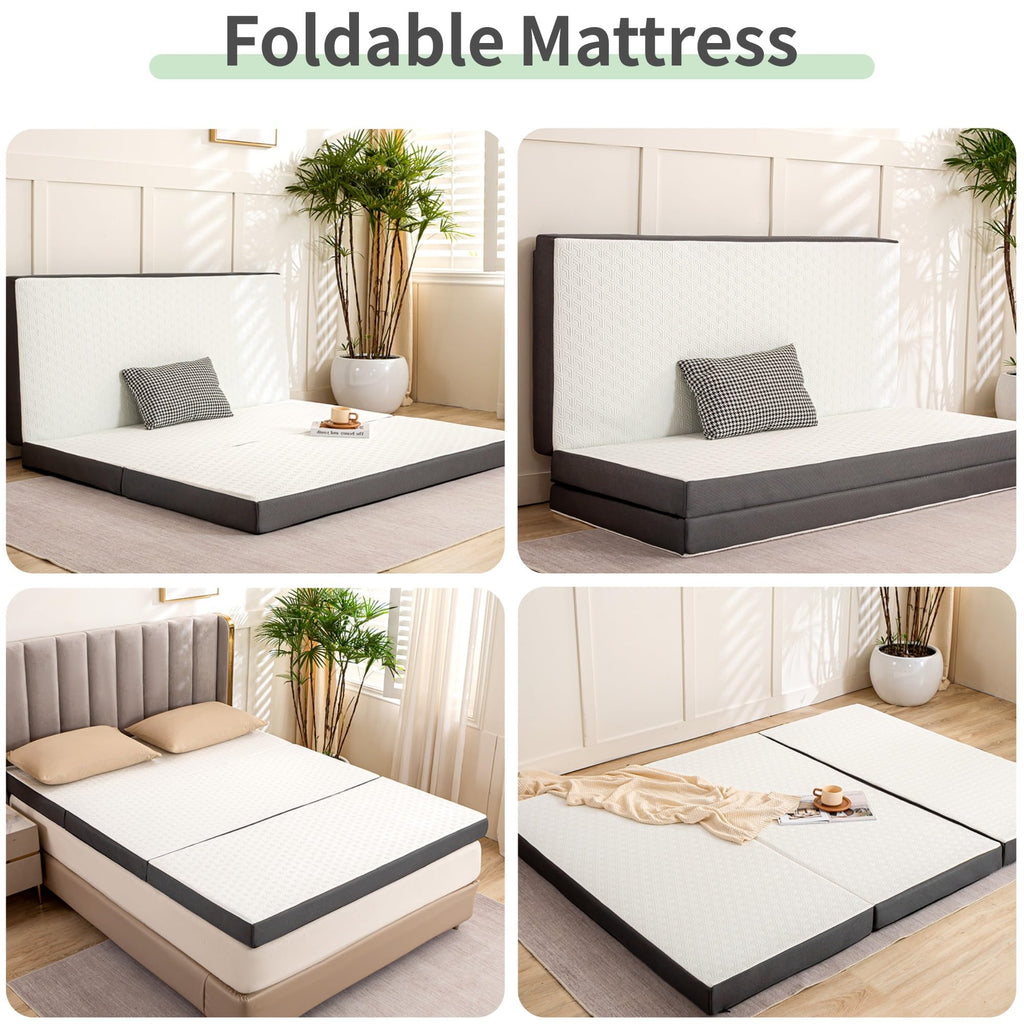4 Inch Tri Fold Memory Foam Mattress with Washable Cover R64088
