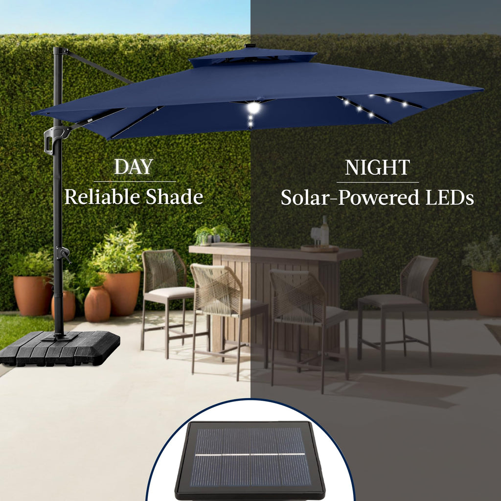 12x12ft LED Cantilever Patio Umbrella with Base and 360° Rotation F56827