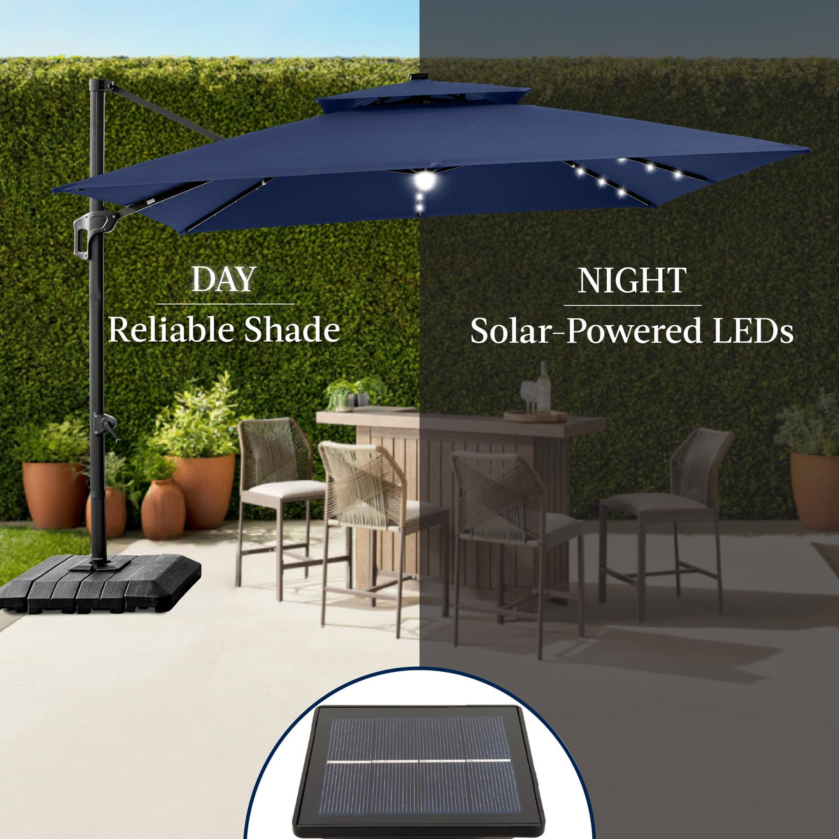 12x12ft LED Cantilever Patio Umbrella with Base and 360° Rotation F56827