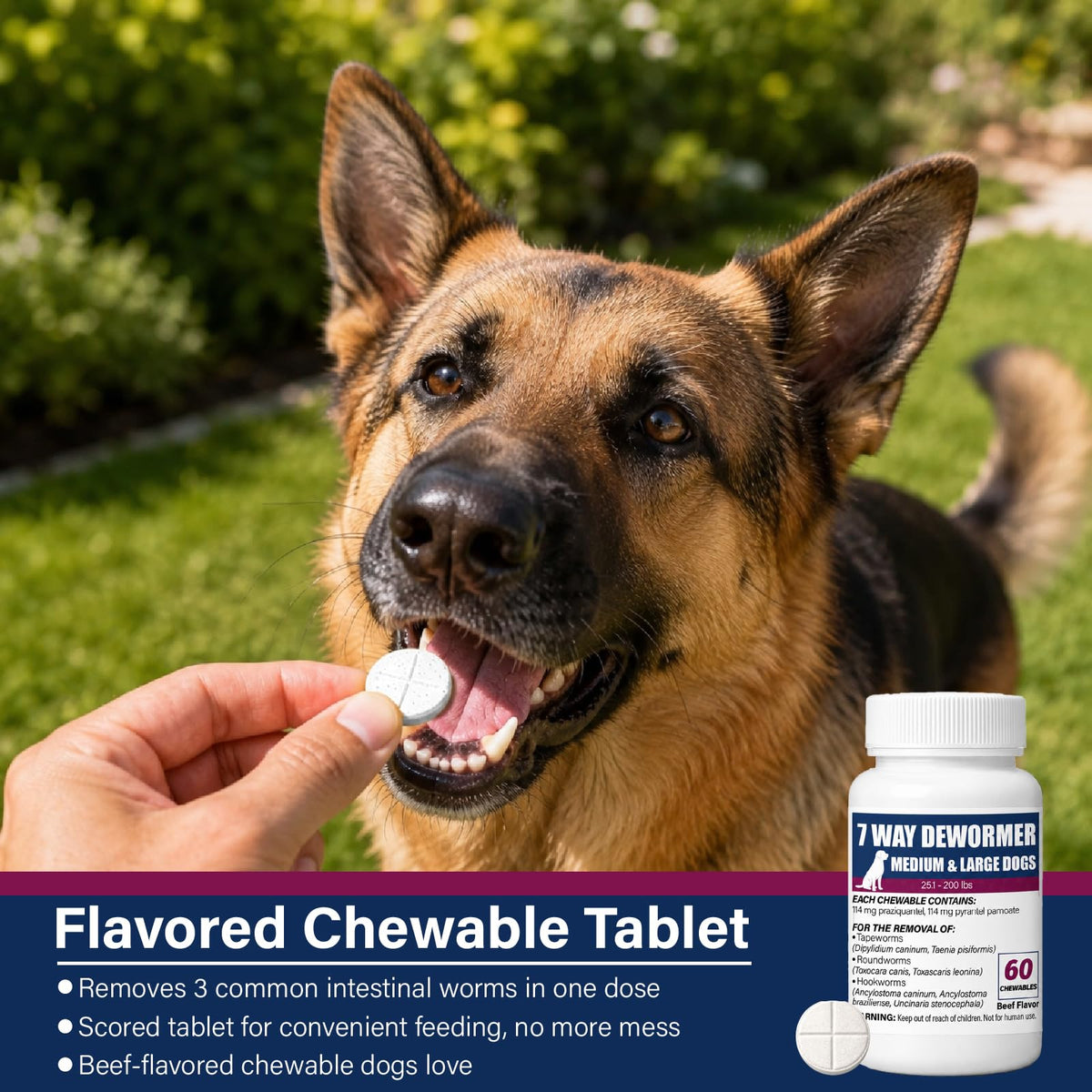 7-Way Dewormer for Dogs, 60 Beef Flavored Chewables P231