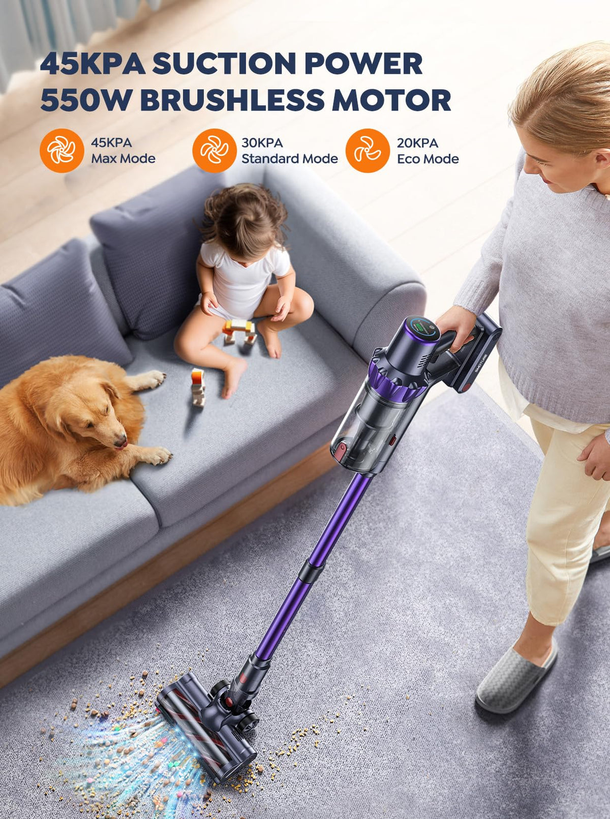 Cordless Stick Vacuum with 2 Batteries 45KPA 550W D283