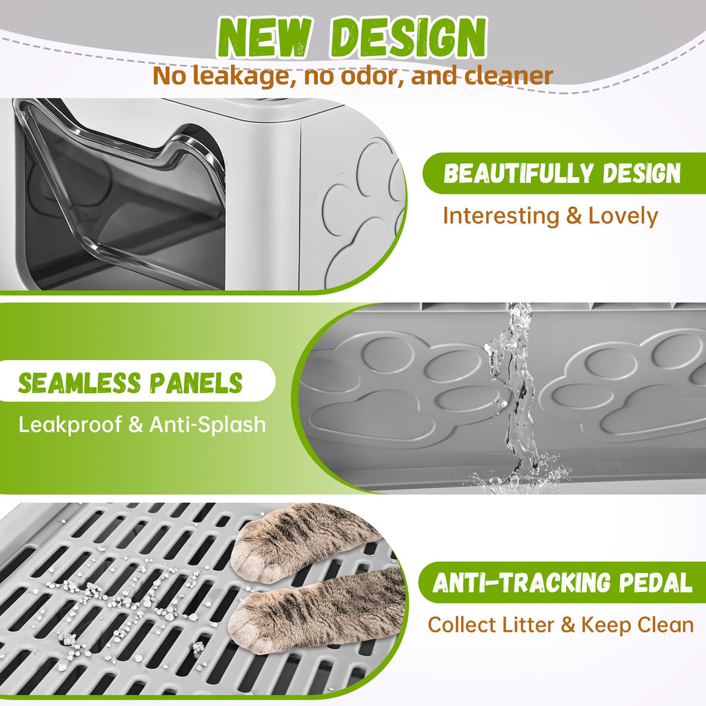 Covered Cat Litter Box, Extra Large Drawer Design with Dual Entry,Pale Grey G3036