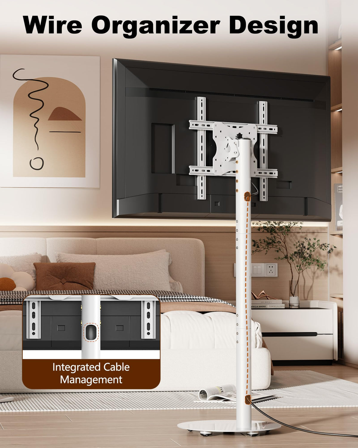 White Rolling TV Stand for 32-55 Inch TVs H8496
