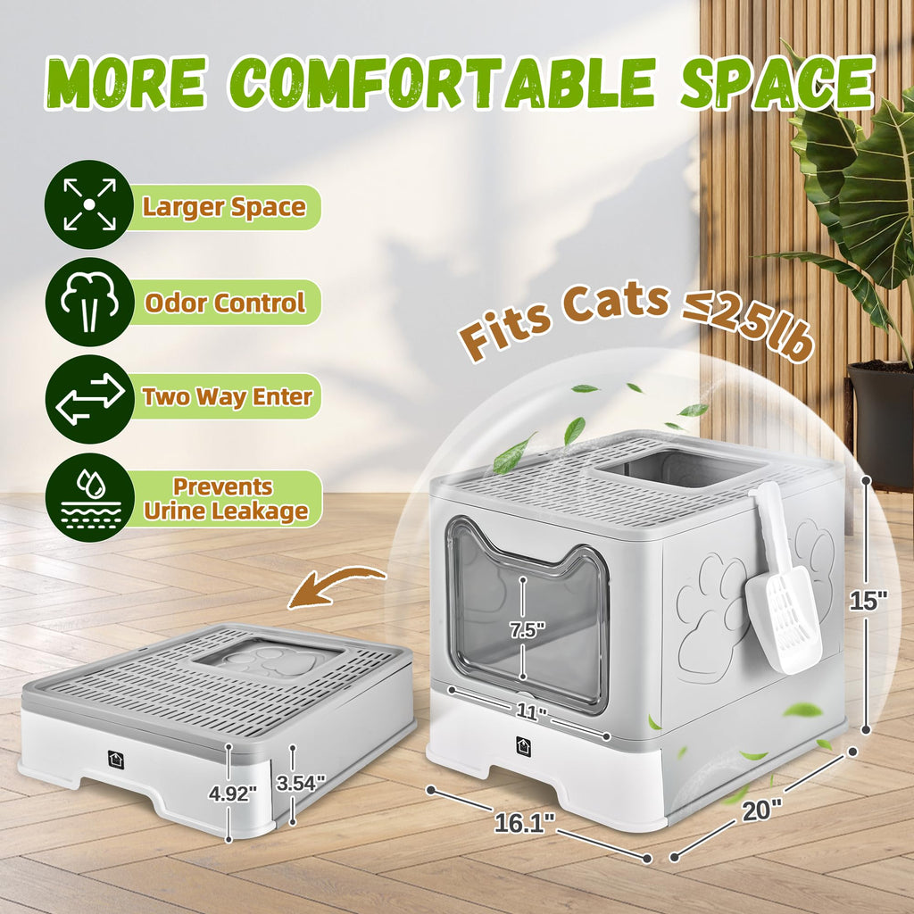 Covered Cat Litter Box, Extra Large Drawer Design with Dual Entry,Pale Grey G3036