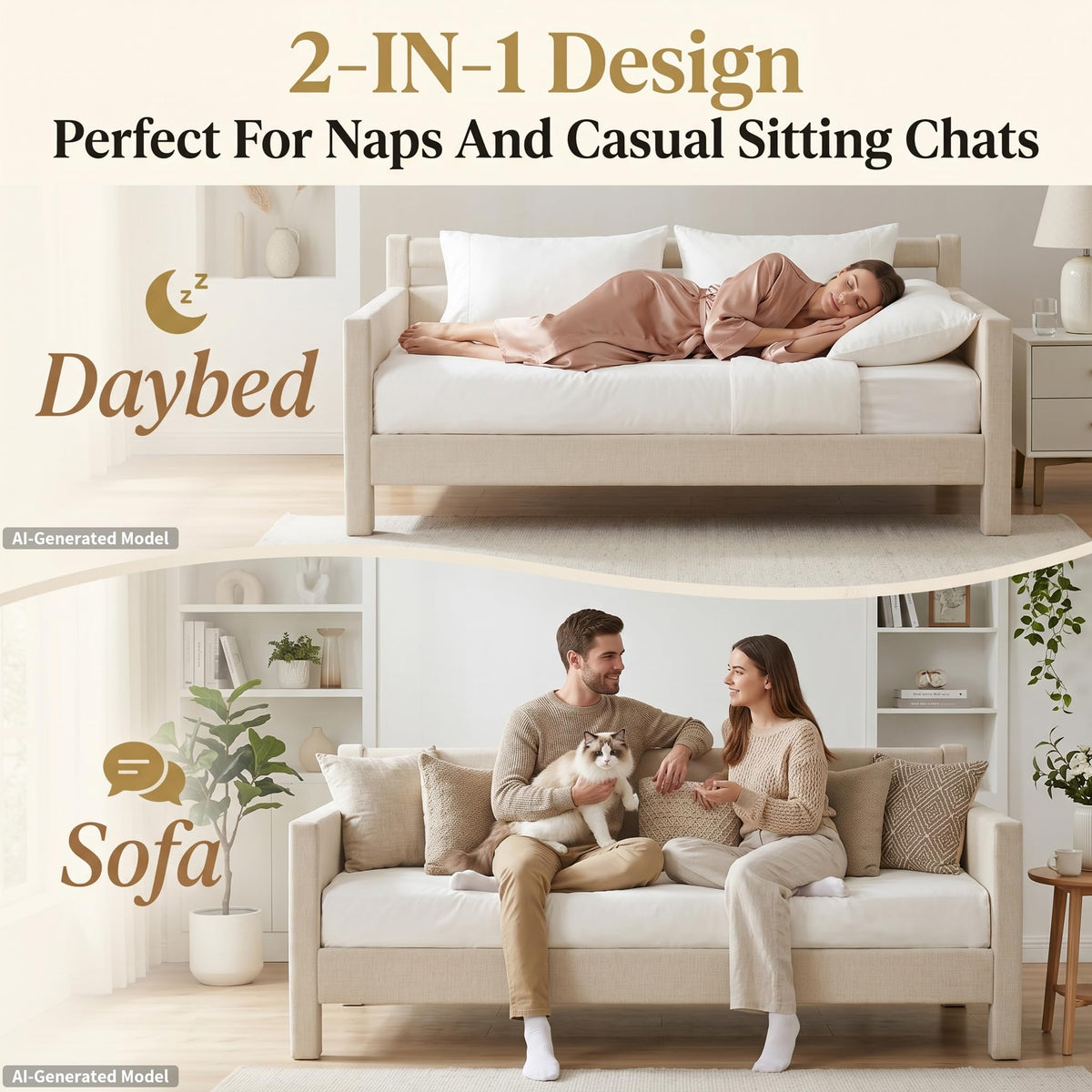 Twin Size Upholstered Platform Daybed with Headboard X978