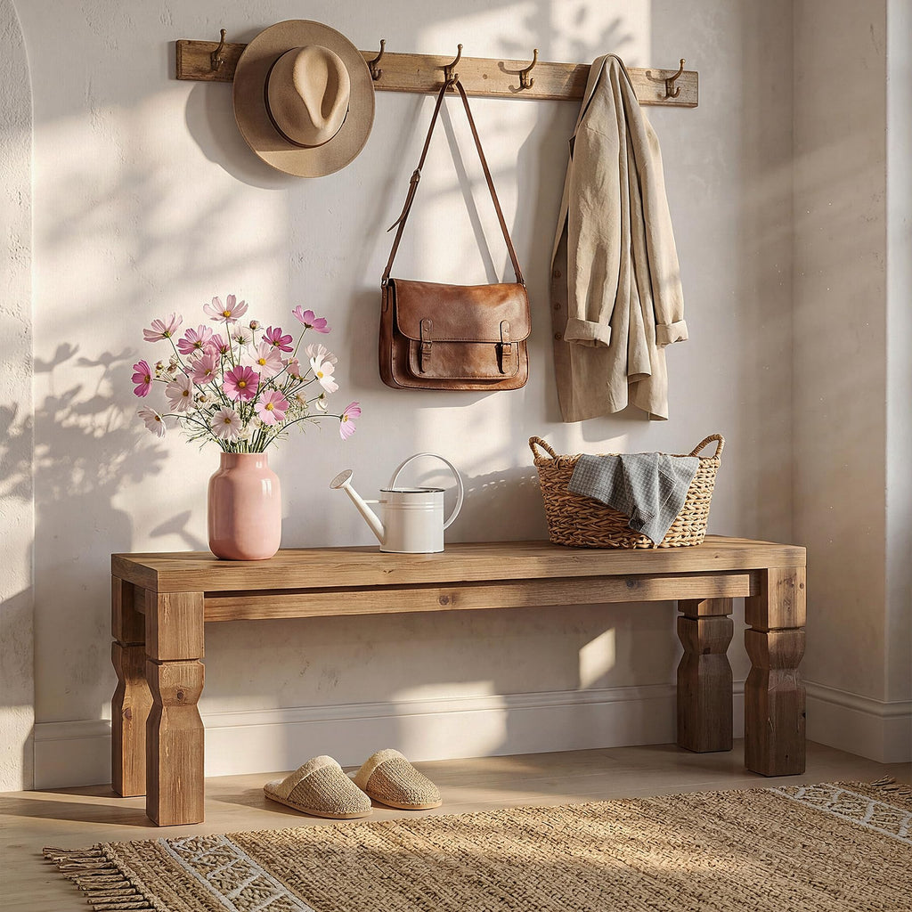 Solid Wood Bench 55-Inch Long Rustic Brown R7497