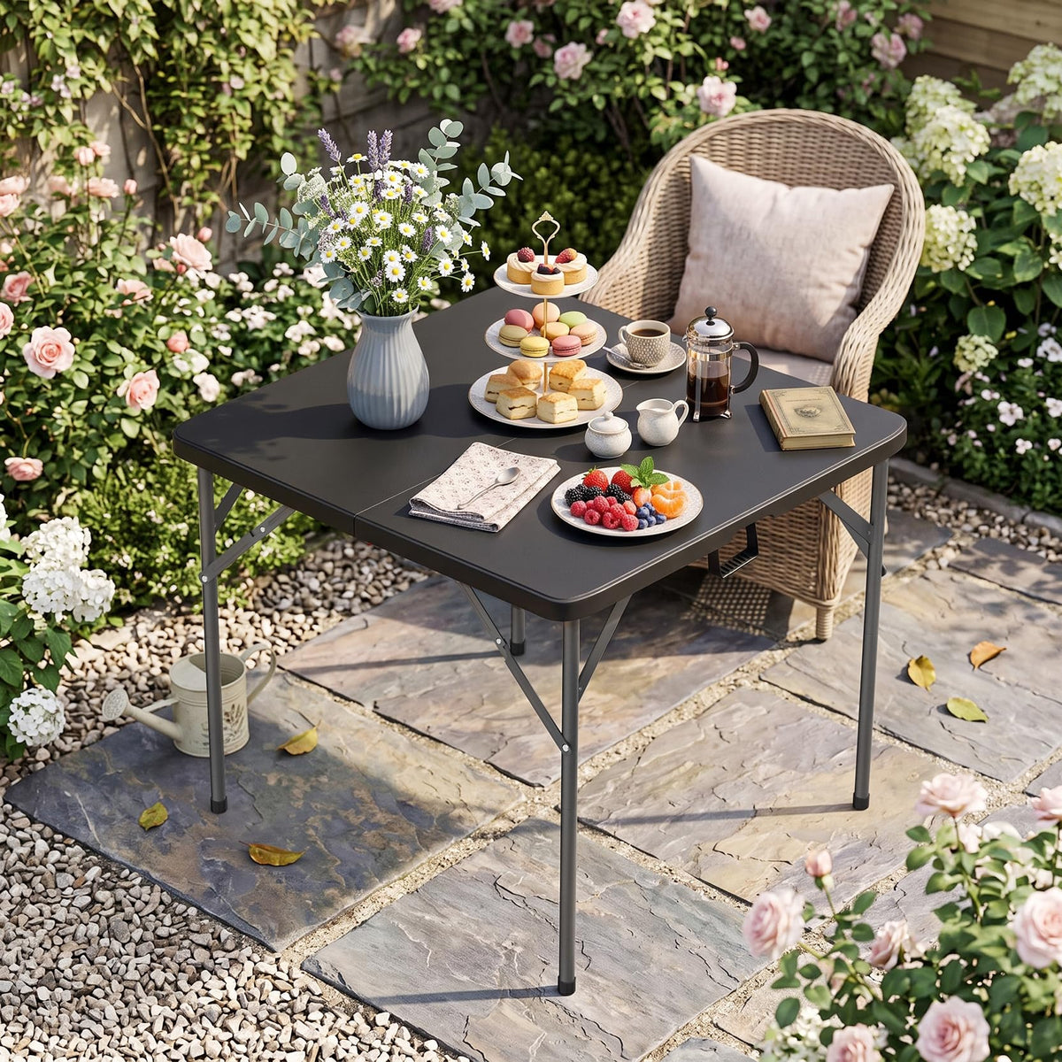 34" Square Folding Table, Black T10184