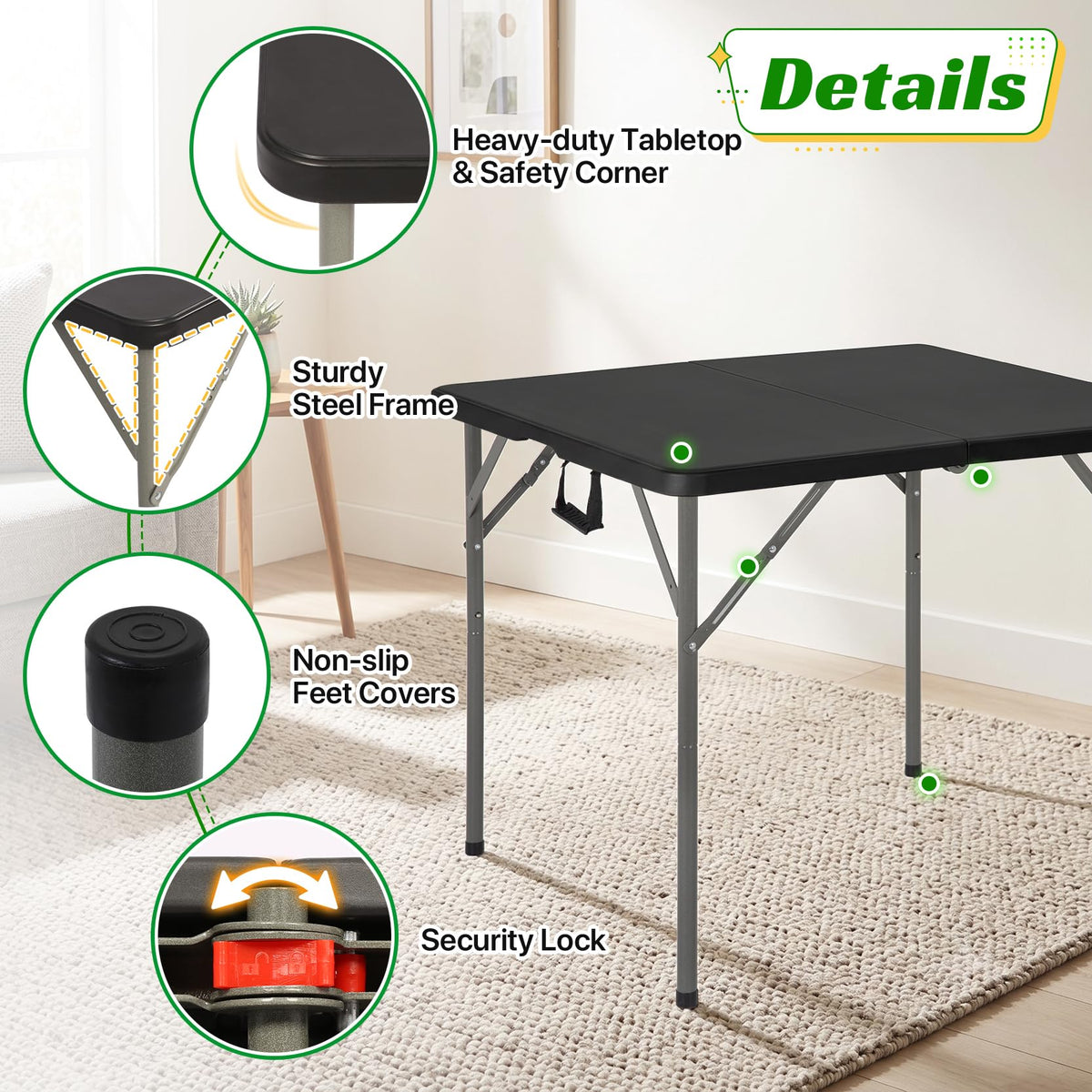 34" Square Folding Table, Black T10184