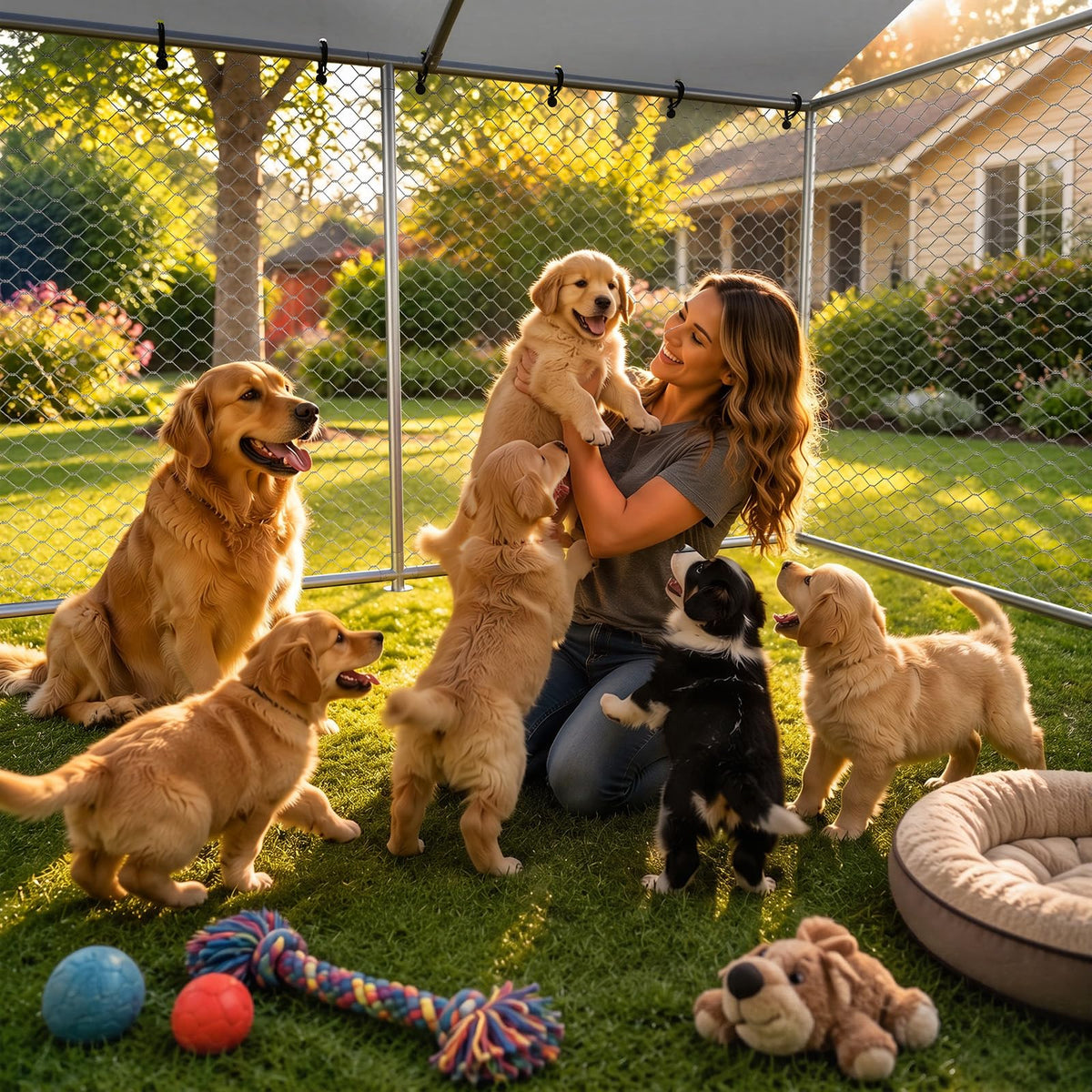 10x10 FT Outdoor Dog Kennel with Roof W794