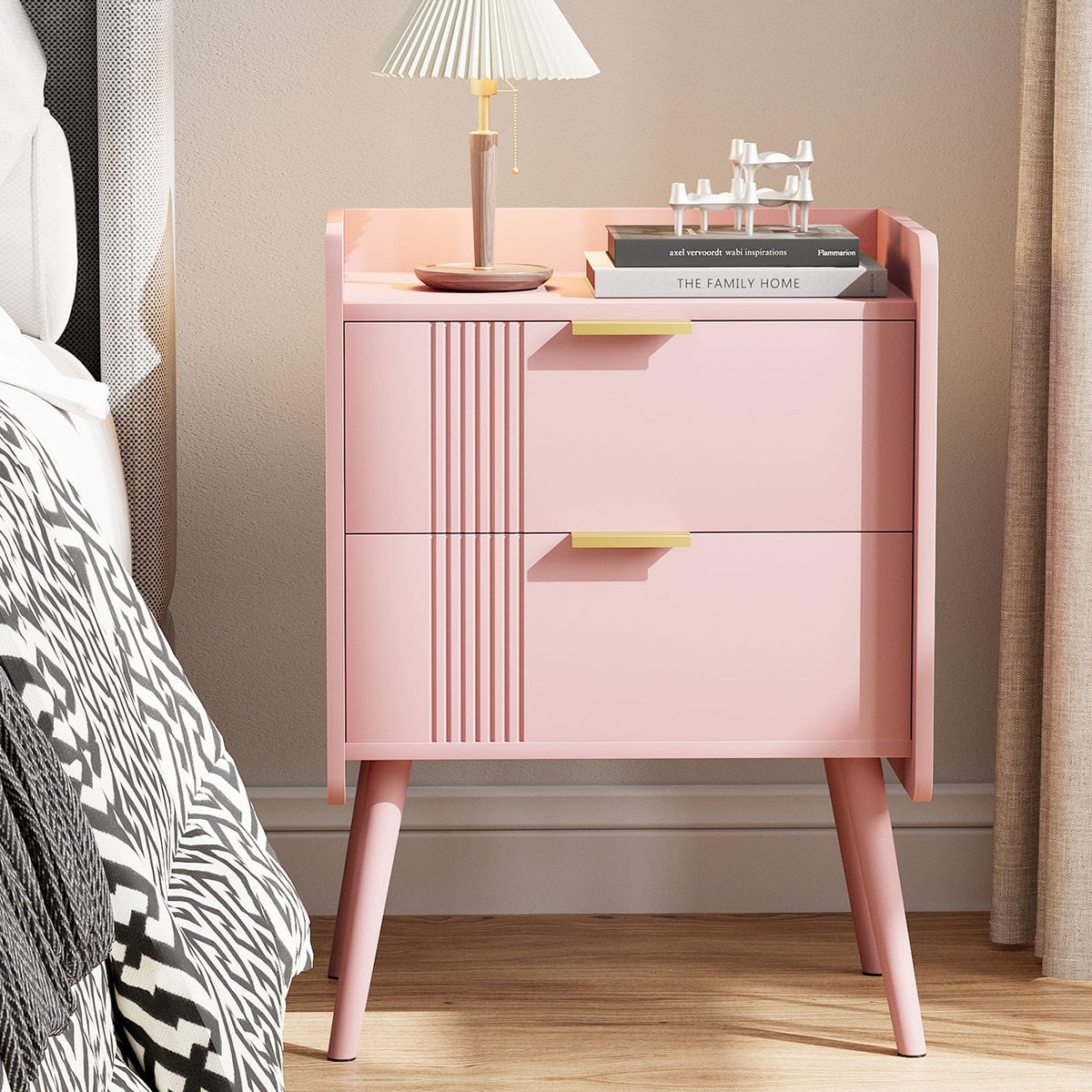 Pink 2 Drawer Wooden Nightstand G65673
