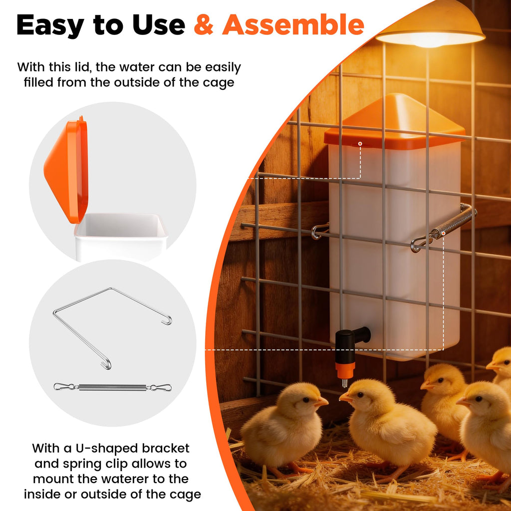 1L Baby Chick Waterer with Nipple Drinker and Anti-Roost Cone Y708