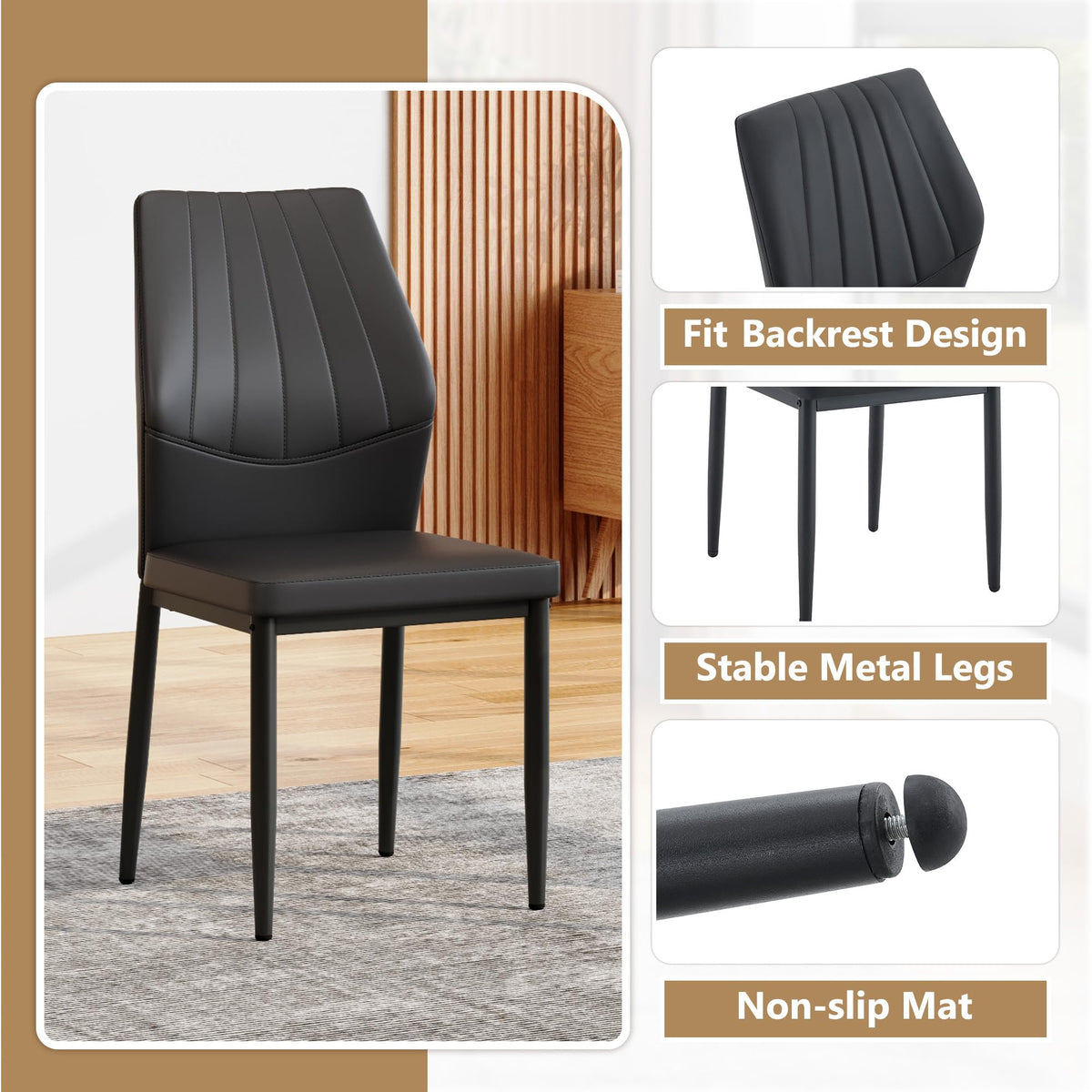 Black PU Leather Dining Chairs Set of 4 Z931444