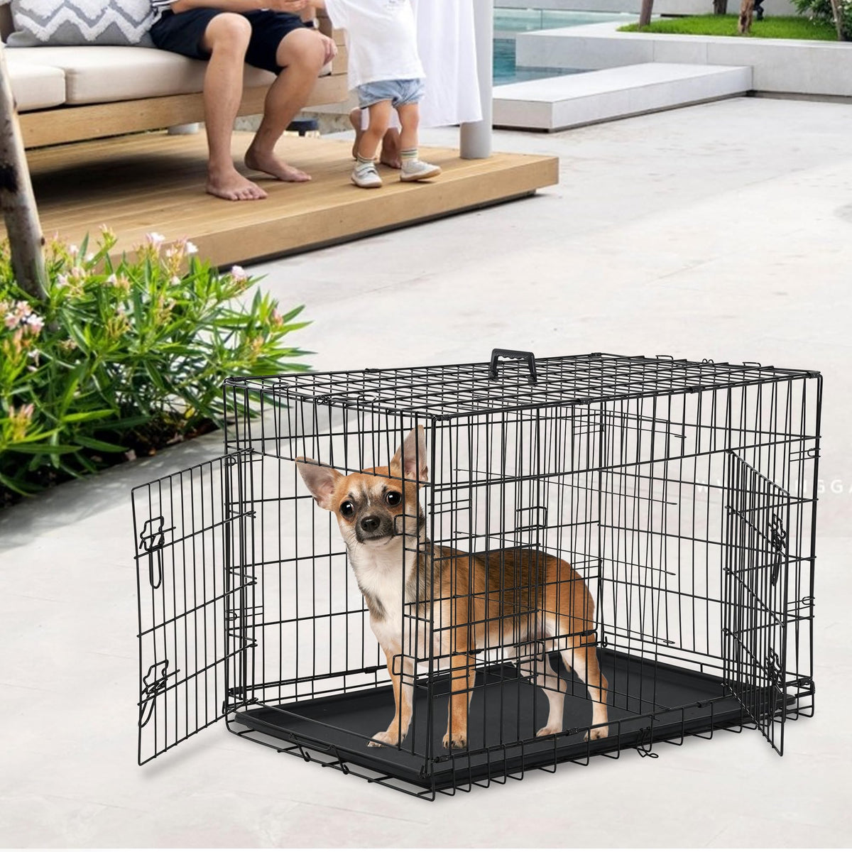 24 inch Folding Metal Wire Dog Crate with Double Door L1120