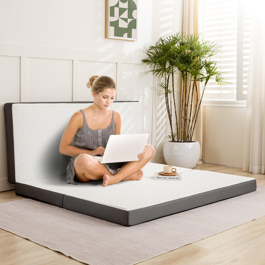 4 Inch Tri Fold Memory Foam Mattress with Washable Cover R64088