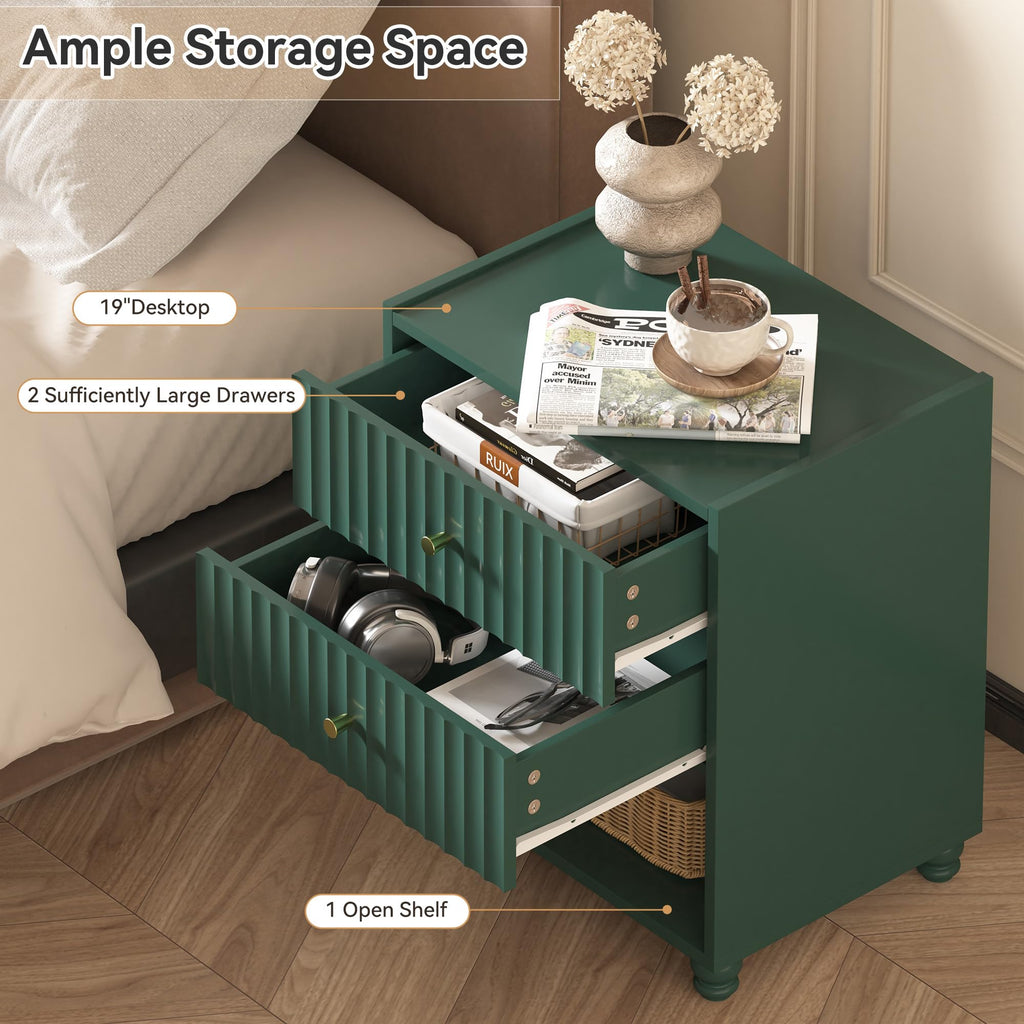 Green 2 Drawer Nightstand with Open Shelf R6871