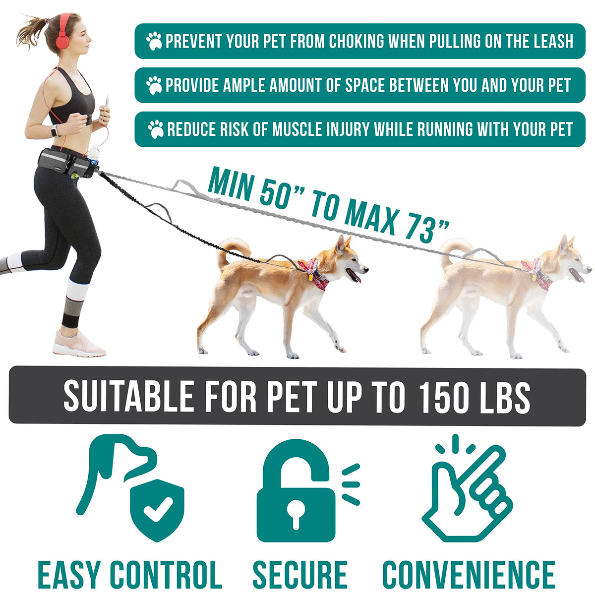 Hands Free Dog Leash with Waist Belt Bag D1661