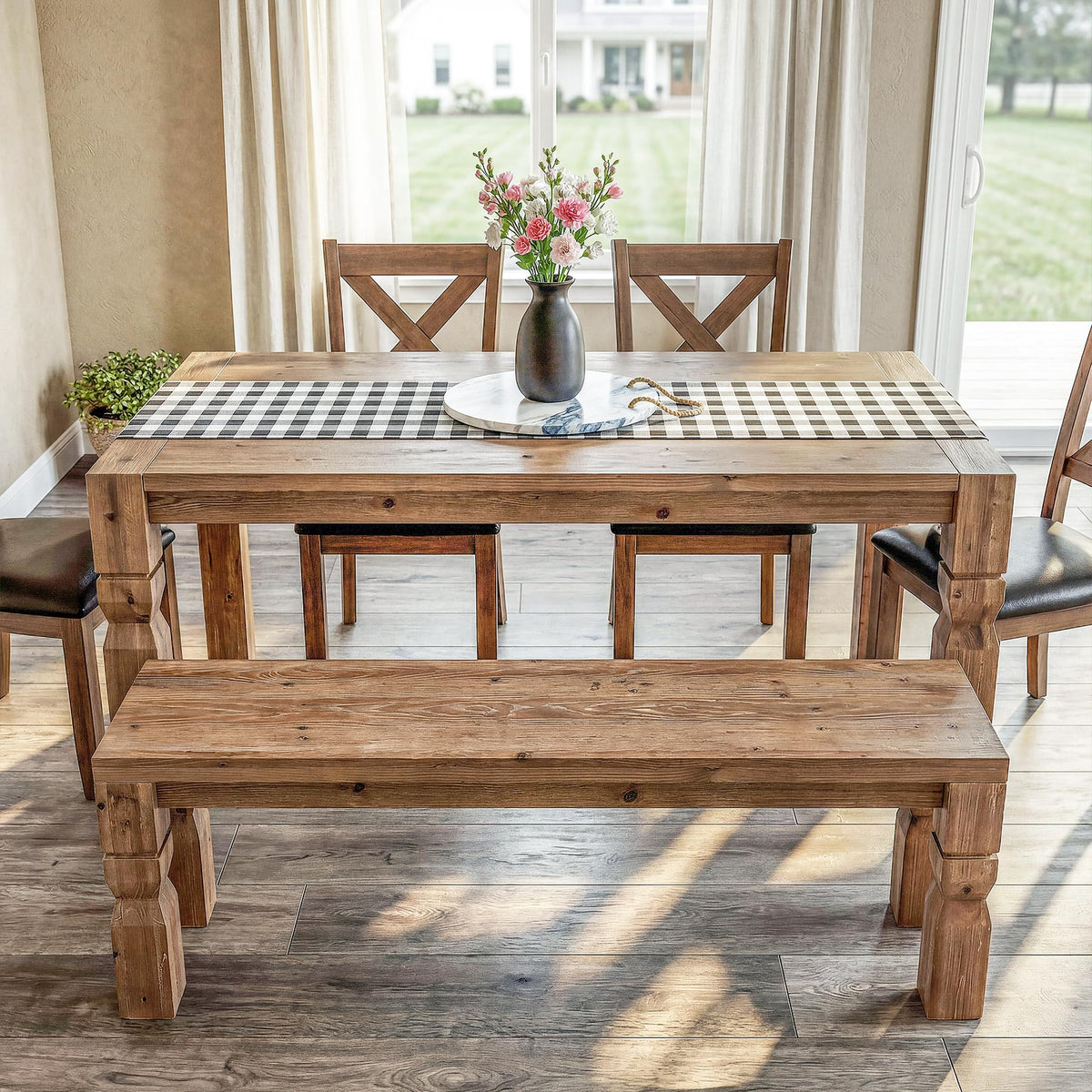 Solid Wood Bench 55-Inch Long Rustic Brown R7497
