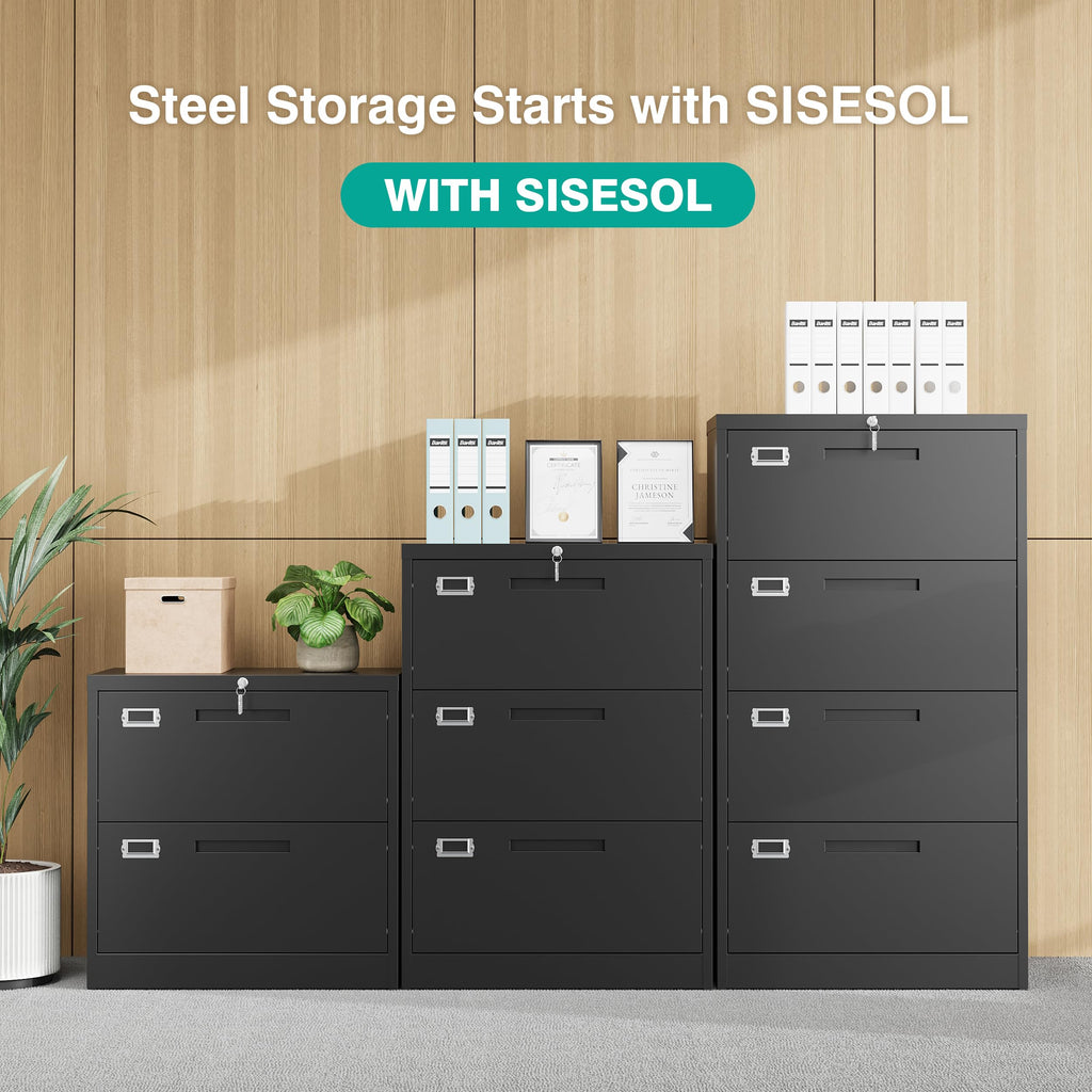 Black 4 Drawer Metal Lateral File Cabinet with Lock H2820