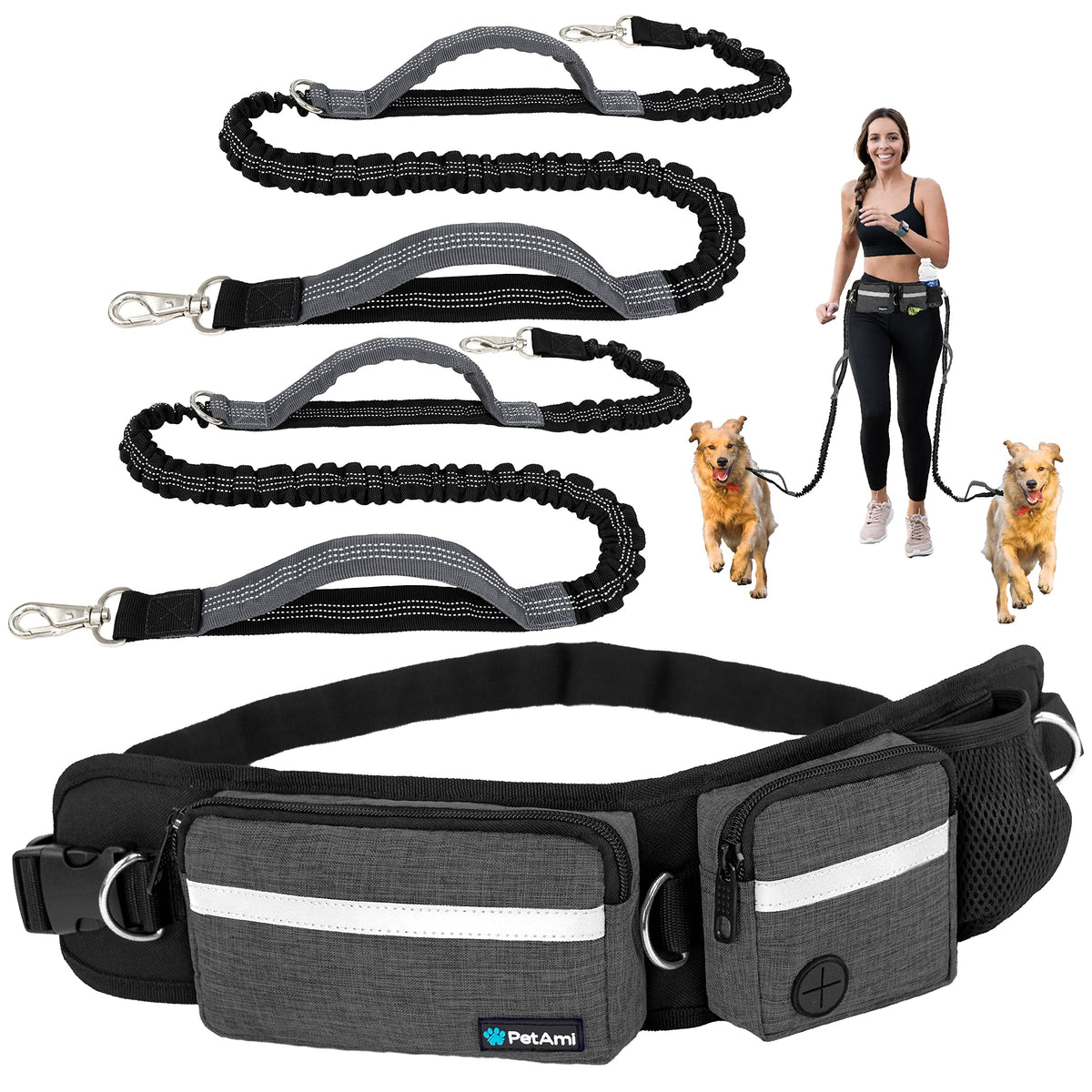 Hands Free Dog Leash with Waist Belt Bag D1661