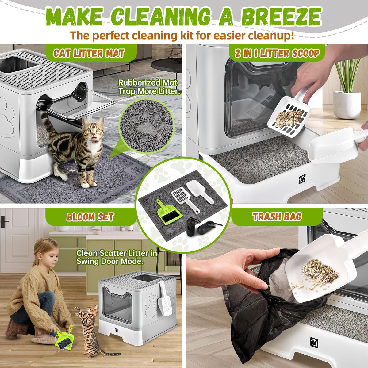 Covered Cat Litter Box, Extra Large Drawer Design with Dual Entry,Pale Grey G3036