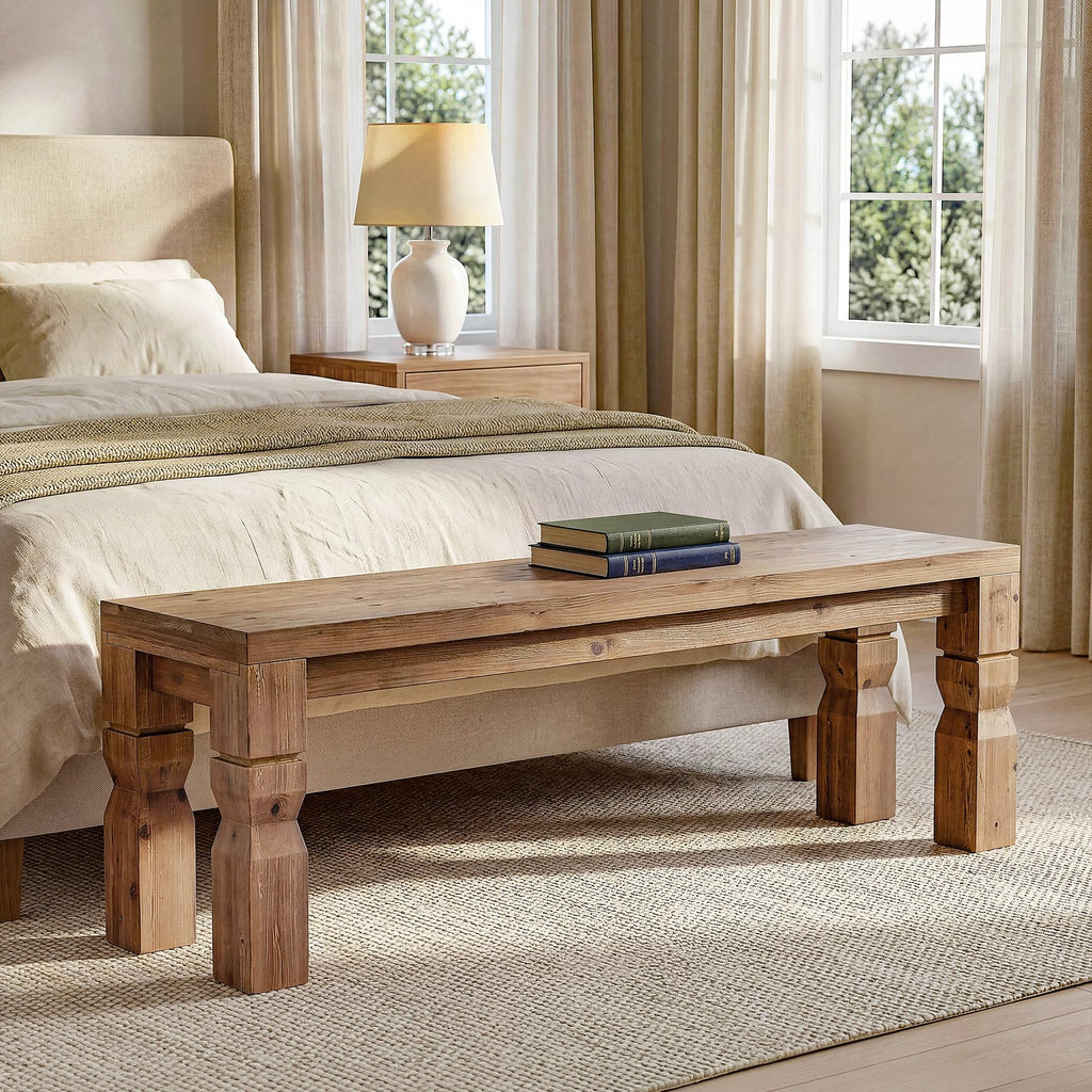 Solid Wood Bench 55-Inch Long Rustic Brown R7497