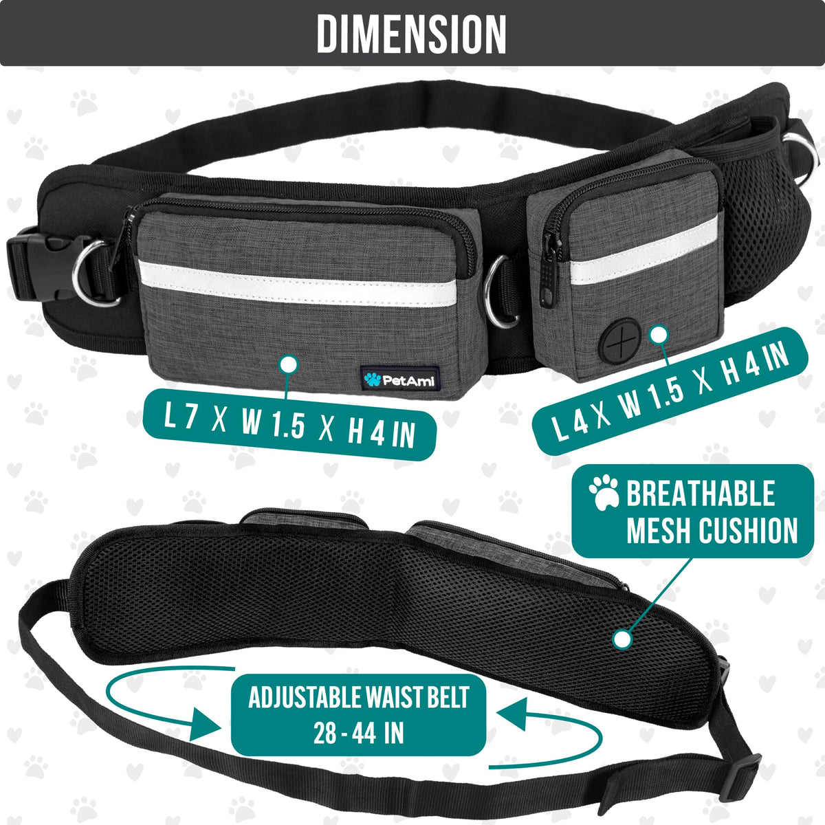Hands Free Dog Leash with Waist Belt Bag D1661