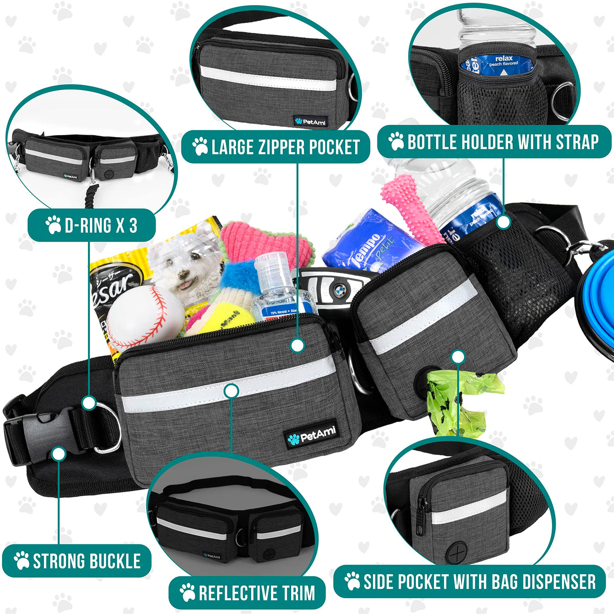 Hands Free Dog Leash with Waist Belt Bag D1661