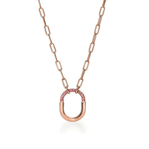 18K Tiffany Lock Pink Pave Diamonds Necklace