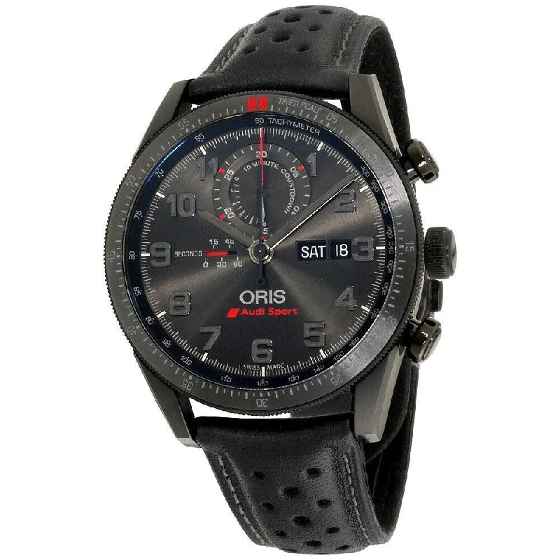 Oris Men's 77876617784LSBLK Audi Sport Chronograph Black Leather Watch