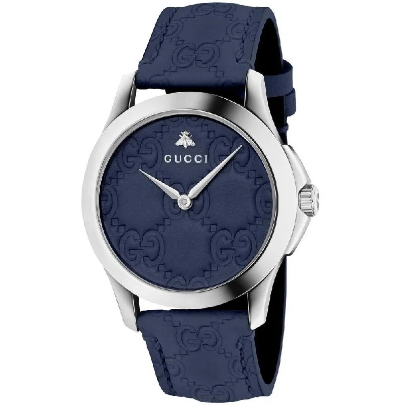 Gucci Men's YA1264032 G-Timeless Guccissima Embossed Blue Leather Watch