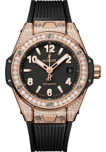 Hublot Big Bang One Click King Gold Pave Watch - 33 mm - Black Dial - Black Rubber Strap-485.OX.1180.RX.1604