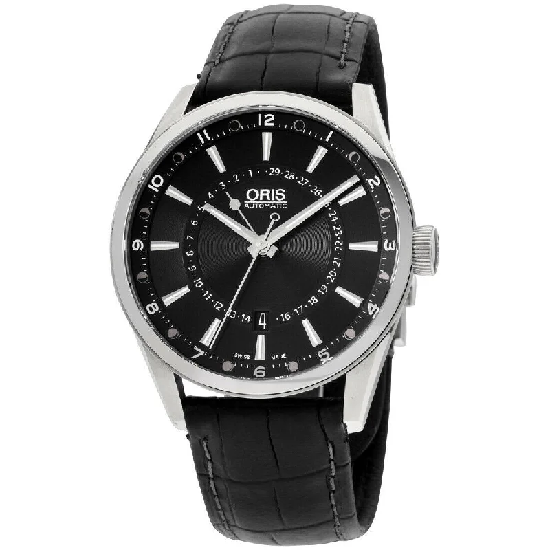 Oris Men's 76176914054LSBLK Artix Pointer Moon Black Leather Watch