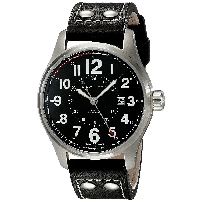 Hamilton Men's H70615733 Khaki Officer Automatic Black Leather Watch