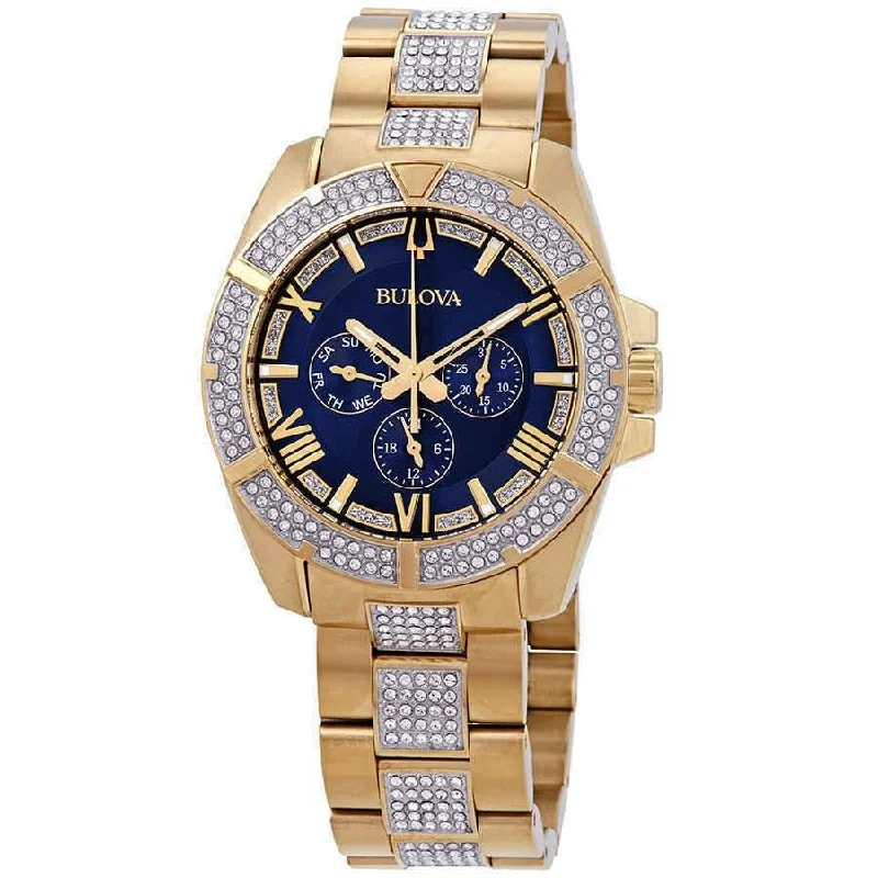 Bulova Men's 98C128 Crystal Crystal Pave Gold-Tone Stainless Steel with Sets of Crystal Watch