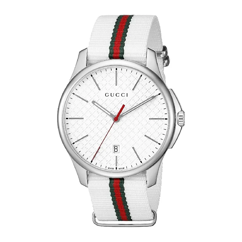 Gucci Men's YA126322 G-Timeless White green and red Nylon Watch