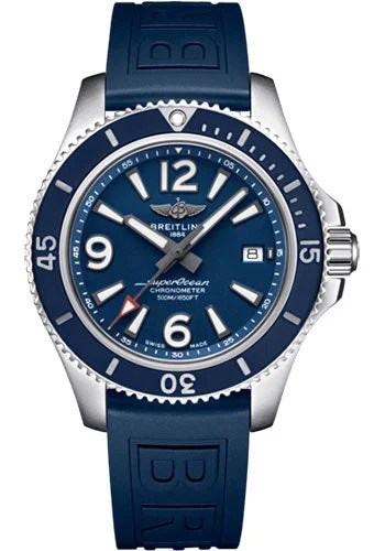 Breitling Superocean Automatic 42 Watch - Steel - Blue Dial - Blue Diver Pro III Strap - Folding Buckle - A17366D81C1S2