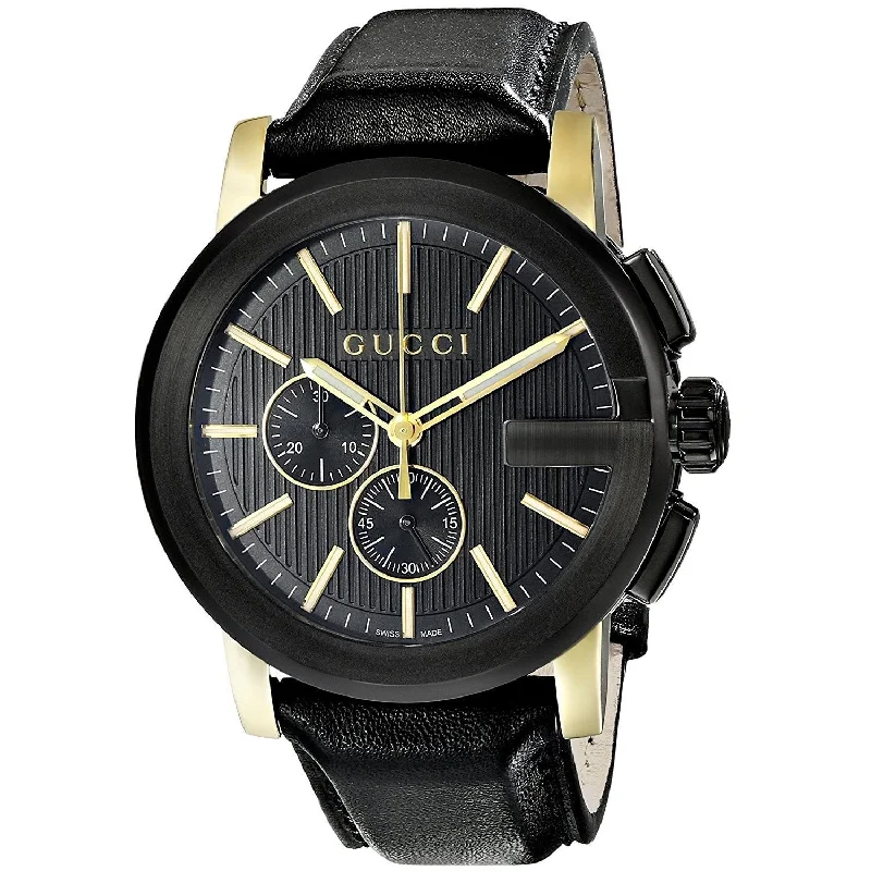 Gucci Men's YA101203 G-Chrono Chronograph Black Leather Watch