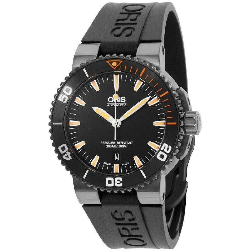 Oris Men's 73376534259RSBLK Aquis Black Silicone Watch