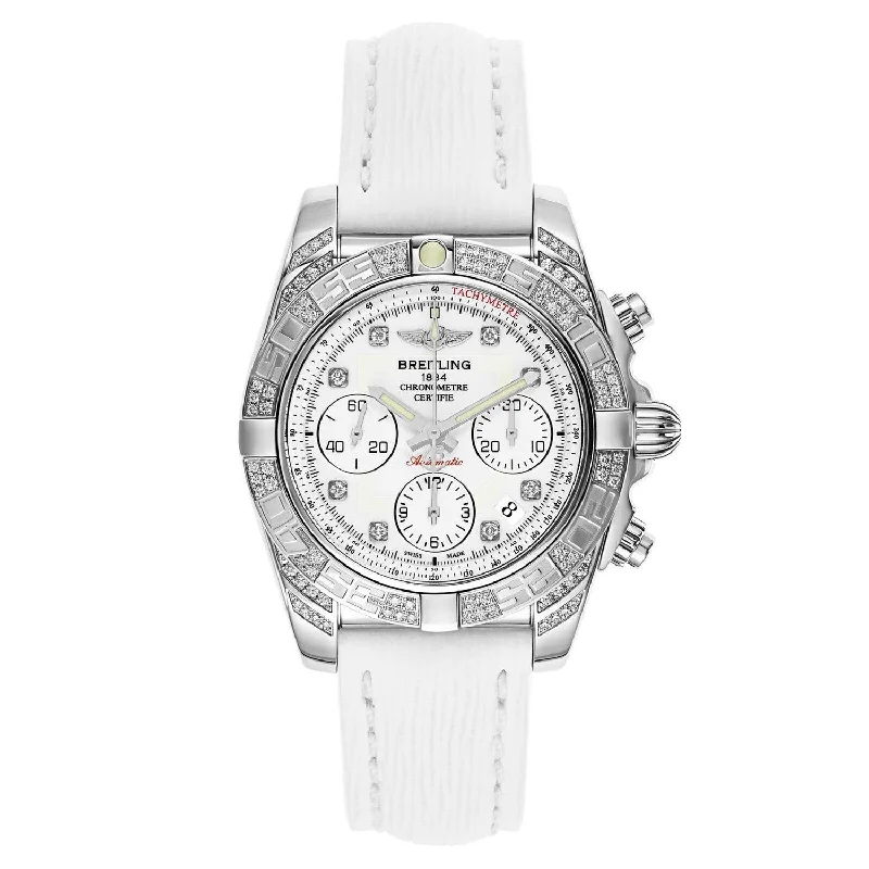 Breitling Men's AB0140AF-A744-237X Chronomat Chronograph White Leather Watch