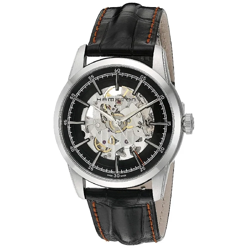 Hamilton Men's H40655731 Railroad Skeleton Automatic Black Leather Watch