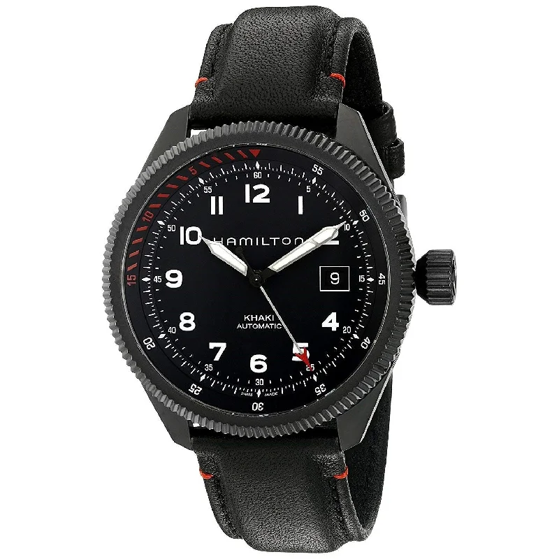 Hamilton Men's H76695733 Khaki Aviation Automatic Black Leather Watch