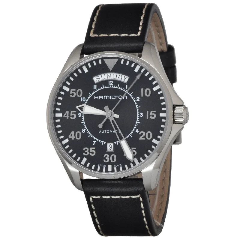 Hamilton Men's H64615735 Pilot Day Date Automatic Black Leather Watch