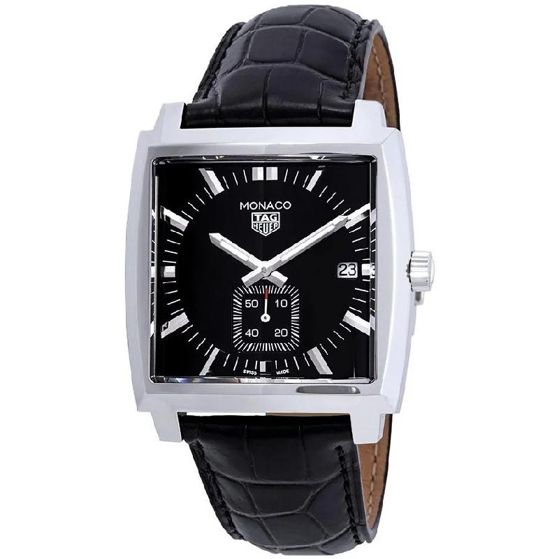 Tag Heuer Men's WAW131A.FC6177 Monaco Black Leather Watch