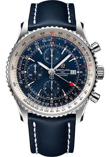 Breitling Navitimer Chronograph GMT 46 Watch - Steel - Blue Dial - Blue Leather Strap - Tang Buckle - A24322121C2X1