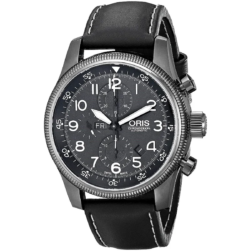 Oris Men's 67576484234LS Big Crown Chronograph Black Leather Watch