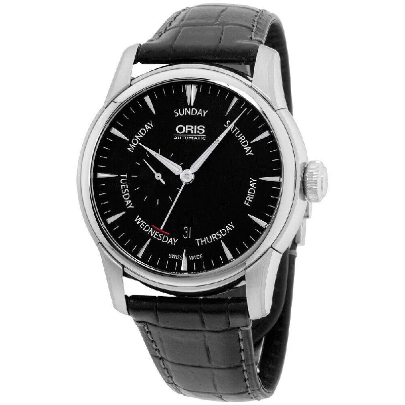 Oris Men's 74576664054LS Artelier Day Indicator Around the Inner Rim Black Leather Watch