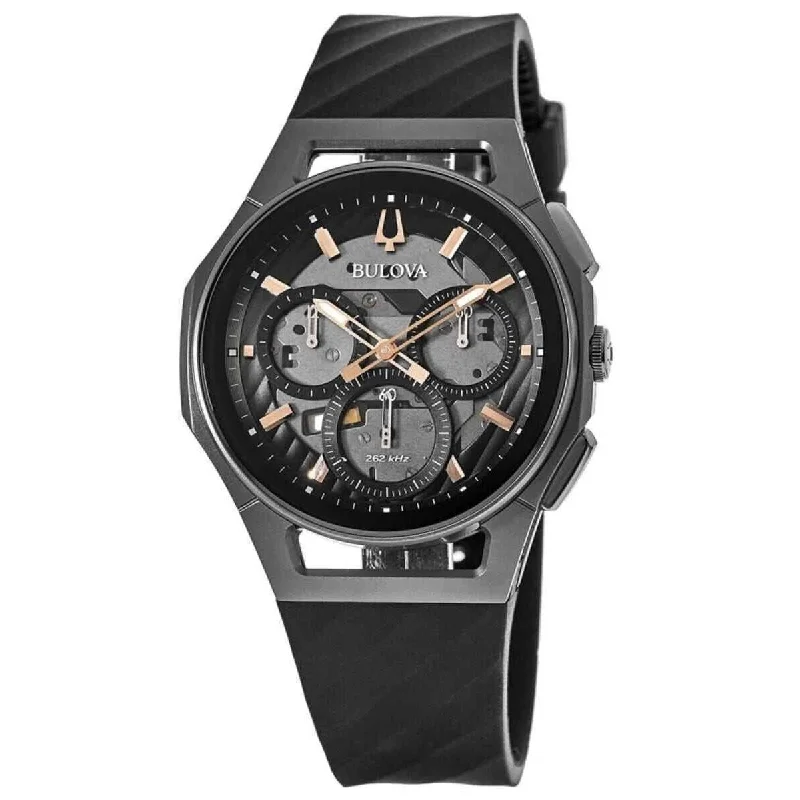 Bulova Men's 98A162 Curv Chronograph Black Rubber Watch