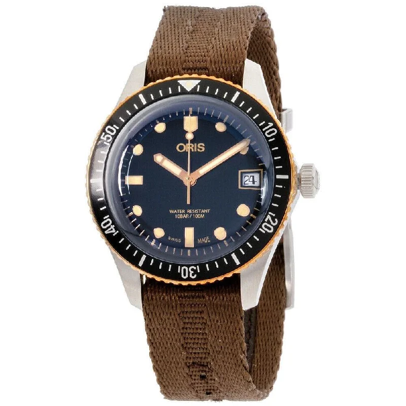 Oris Men's 73377474354TS Divers Sixty-Five Brown Canvas Watch