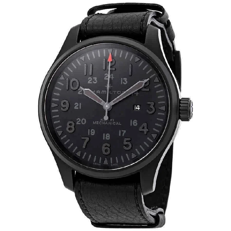 Hamilton Men's H69809730 Khaki Field Black Leather Watch