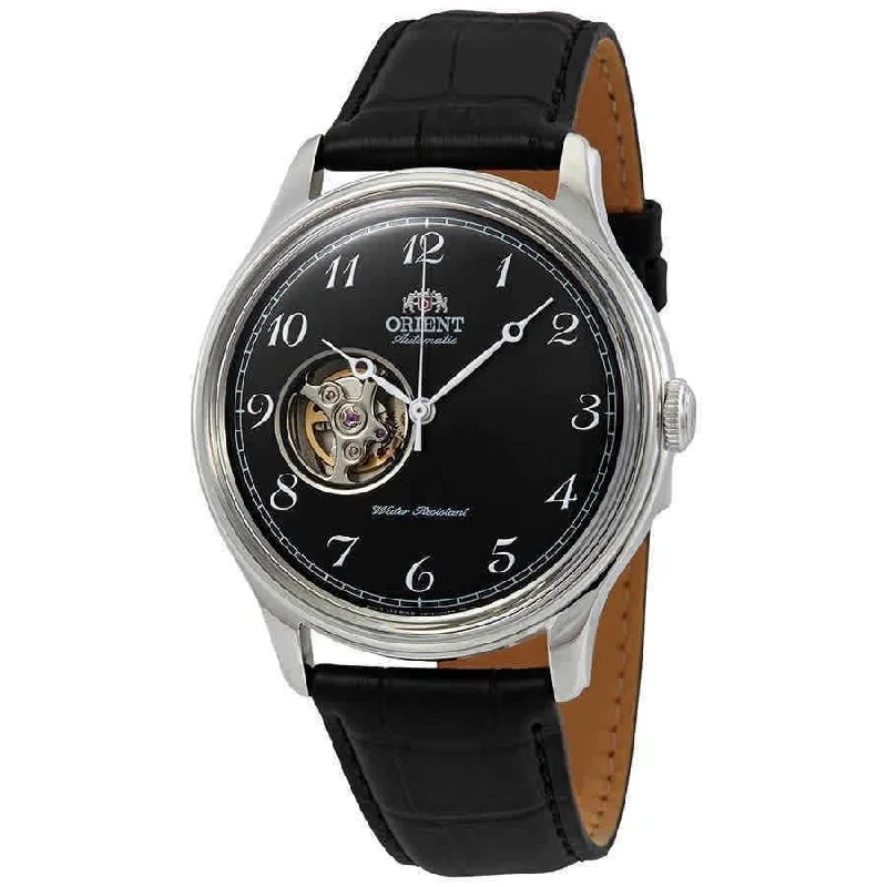 Orient Men's RA-AG0016B10B Open Heart Black Leather Watch